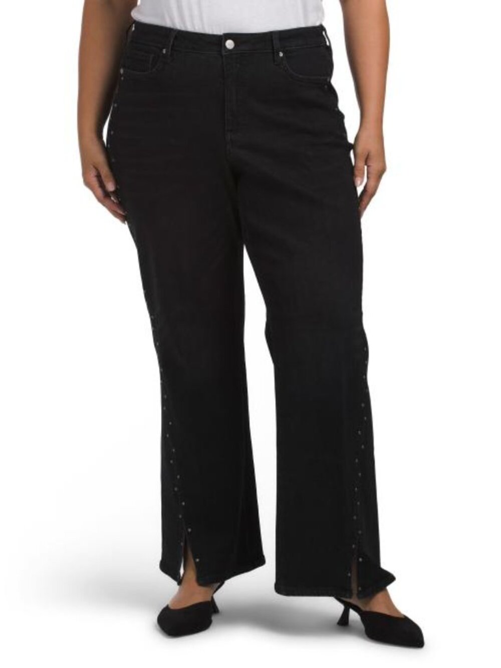 NYDJ Plus Teresa Wide Leg Jeans With Rhinestones And Slits